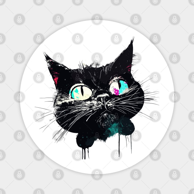 Vintage retro street art graffiti black cat Magnet by TomFrontierArt